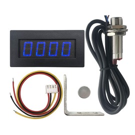 DIGITEN 4 Digital Blue LED Tachometer RPM Speed Meter + Hall Proximity Switch Magnet Sensor NPN + Sensor Mounting Holder for Lathe Conveyor Belt