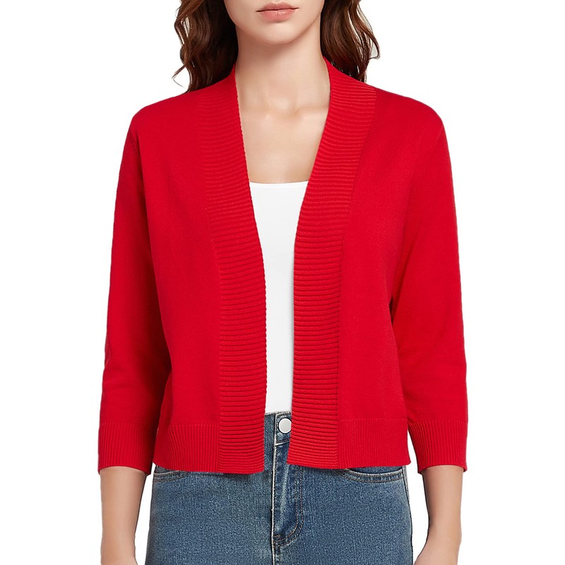 Urban CoCo Women's 3/4 Sleeve Lightweight Open Front Knit Sweater