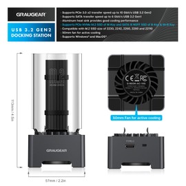 GRAUGEAR M.2 NVMe SATA SSD Case 10Gbps USB3.2 Gen2 Type-C M/B+M Key for 2230/2242/2260/2280/22110 SSD Compatible RTL9210B High-Performance Chip M.2 SSD External Case Enclosure UASP Support Cooling Fan