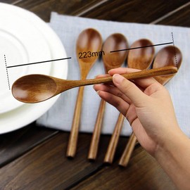 AOOSY Wooden Spoon, 5 Piece Janpanese Style Kitchen Utensil Long Handle Nanmu Wood Soup Spoons Set for Eating Mixing Stirring Cooking with box