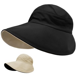 Sun Hats for Womens Wide Brim UV Protection Fishing Hats Packable Reversible Hollow Top Sun Hat for Women onytail Black (US, Alpha, One Size, Black)