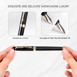 BOCIYER Fountain Pen with Fine Nib & Black Ink, Refillable & Elegant Bent Nib Design, Calligraphy Pens for Writing, Best Fountain Pen for Smooth & Fancy Writing (Black)