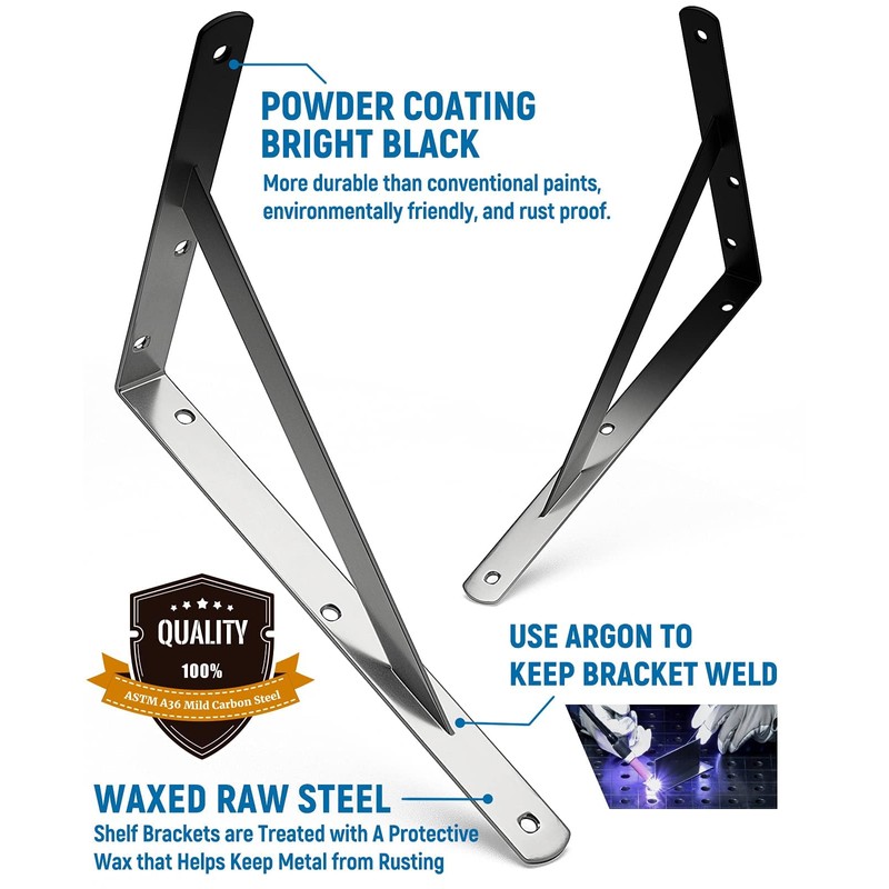 12-Pack 11 Inch Heavy Duty Shelf Brackets, Large Floating Wall