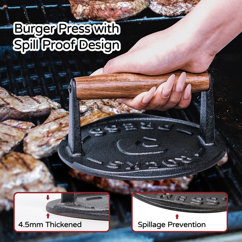 7 Inch Bacon Press, Heavy Duty Cast Iron Grill Press,
