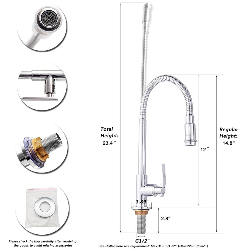 Inchant Outdoor Kitchen Sink Faucet - 360° Rotatable Single Hole