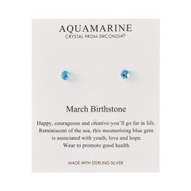 Philip Jones Sterling Silver March (Aquamarine) Birthstone Earrings Created with Zircondia® Crystals