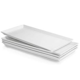 Sweese White Serving Platters, Porcelain Serving Trays for Parties, Large Rectangular Plates - 15.5 Inch, Set of 4