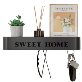 LOFTPLUS Key Rack with Shelf, Key Board Wall - Modern Minimalist Key Holder, Metal Key Rack with 6 Concealed Wall Hooks for Entrance, Hallway, Kitchen, Living Room - Black