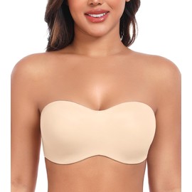 DotVol Seamless Bandeau Unlined Underwire for Large Bust Women's Minimizer Strapless Bra (Beige，42DD)