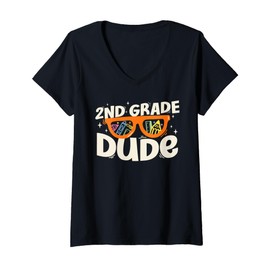 Womens 2nd Grade Dude Back To School Sunglasses Teachers Students V-Neck T-Shirt