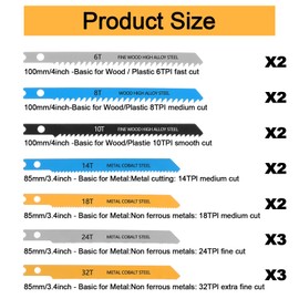 16 Pcs Jigsaw Blades, Jig Saw Blade Set with Storage Case for Wood Plastic and Metal Cutting, U-shank Jigsaw Blades for Most U-handle Jig Saws(6T, 8T, 10T, 14T, 18T, 24T, 32T)