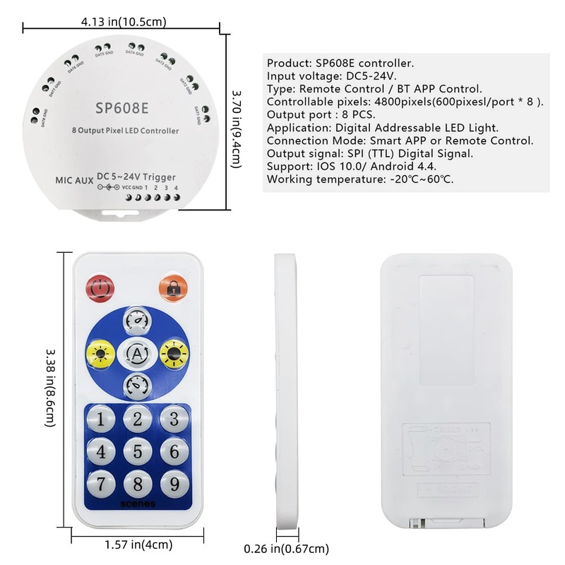 Ruirui SP608E Bluetooth Controller with 8 Signal Outputs for LED