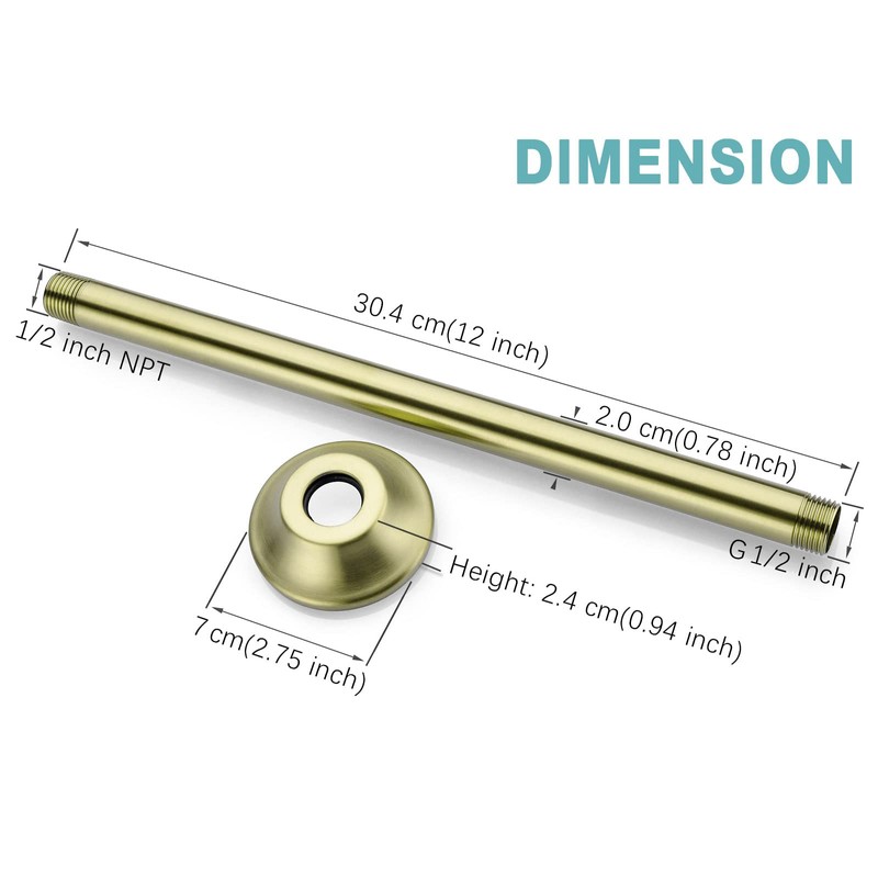 BESTILL 12 Inch Ceiling Mount Rain Shower Head Arm and