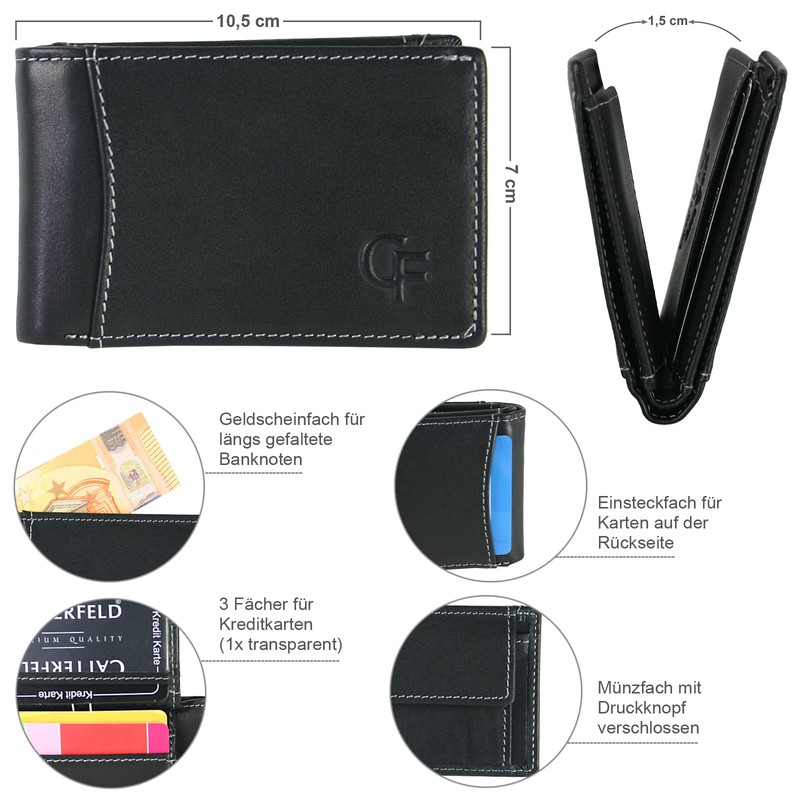 CF CATTERFELD Men's Genuine Leather Wallet with RFID Protection, black,
