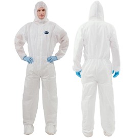 Vicogard Protective Overalls Disposable Coveralls, Front Zipper Elastic Waistband & Cuffs Ankles, SMS Isolation Coverall Suit with Hood for Hospitals, Laboratories, Medical