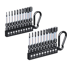 Crosstar 2-Inch Compact Hex Bit Set 20PCS (Metric & SAE) - Short Impact Allen Wrench Drill Bits, S2 Steel 1/4" Hex-Shank, CNC Machined Tips with Storage Case & Carabiner Clip