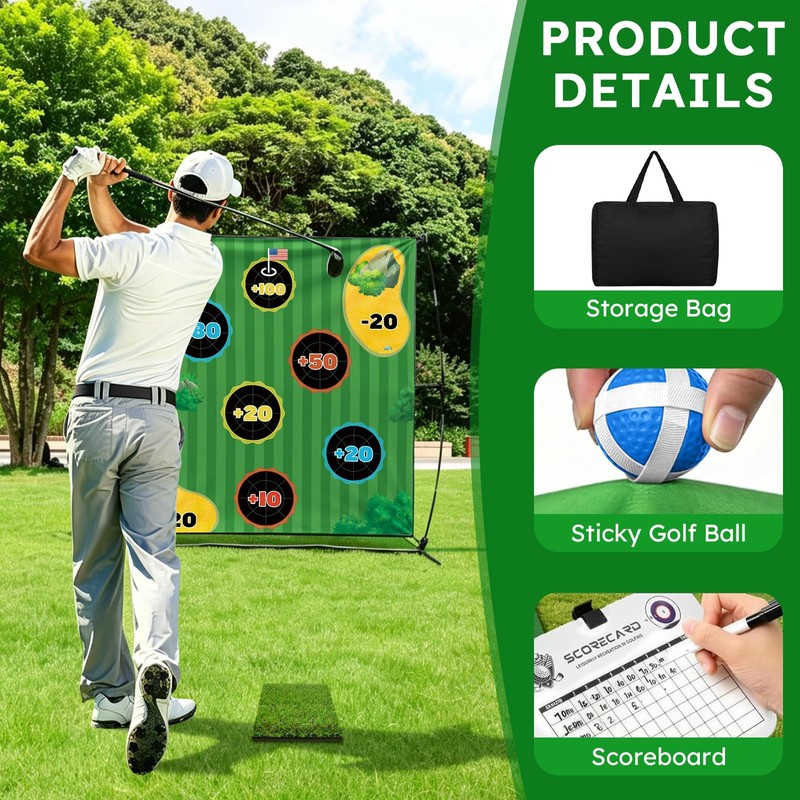 Battle Golf Chipping Game, 70"x70" Portable Chipping Mat, Indoor Outdoor