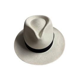 Genuine Panama Hat, Handwoven 100% Toquilla Straw, White with Black Band, Made in Ecuador Size M (56/57 cm), Ec Hats Brand