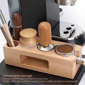 Tamper Station 58 mm 5 Holes Wooden Tamping Station Espresso Distributor Coffee Filter Tamper Knocking Container Coffee Press Station for Portafilter