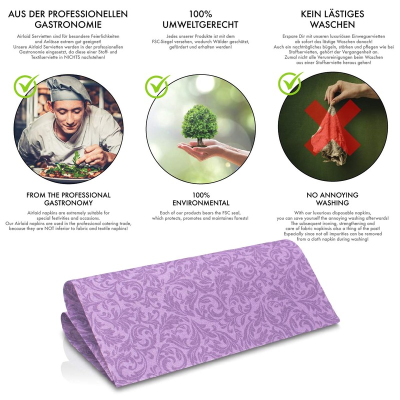 Grubly Premium Napkins Airlaid Ornament | Fabric-Like | Pack of