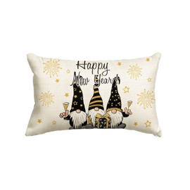 AVOIN colorlife Happy New Year Gnome Fireworks Throw Pillow Cover, 12 x 20 Inch Winter Holiday Party Star Cushion Case Decoration for Sofa Couch