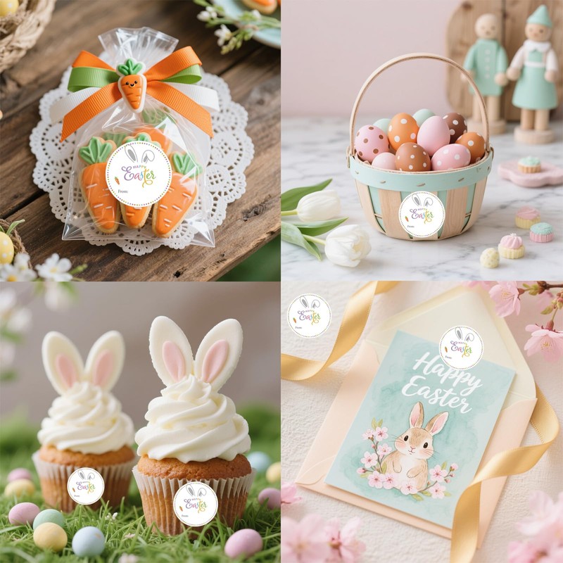 SerpizePaty 60Pcs Happy Easter Stickers, 2" Easter Bunny Stickers