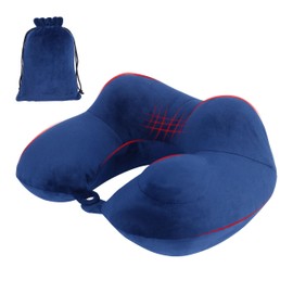 lovemsuo Inflatable Travel Neck Pillows for Airplanes, Long Flight Must Haves for Sleeping to Avoid Neck and Shoulder Pain, Comfortably Support Head and Neck for Flight, Car, Bus and Office (Blue)