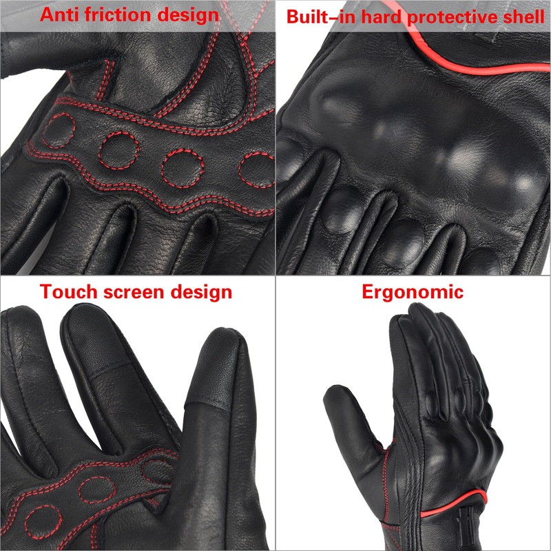 Harssidanzar Mens Motorcycle Gloves Fleece Lined Winter Warm Goatskin Leather