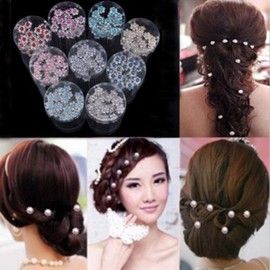 ILOVEDIY 10pcs Mixed Color Crystal Bun Hair Pins with Pearls Accessories for Bridal Weddings