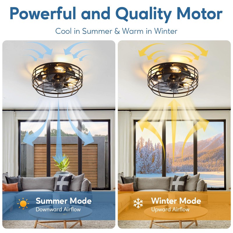 Youroke Farmhouse Caged Ceiling Fan with Light, Bladeless Flush Mount