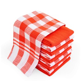 Chef Pomodoro Tea Towels for Kitchen - 10-Pack - 100% Pure Cotton Tea Towels Waffle Dishcloth, Kitchen Towel 38 cm x 63 cm | 15 in x 25 in - Hand Towels for Kitchen (Pack of 10, Orange)