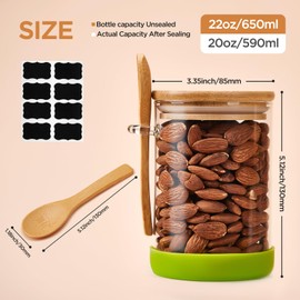 Spreccio Set of 6 Airtight Glass Jars with Bamboo Lids and Spoons, 22 OZ Glass Food Storage Jars Perfect for Coffee, Tea, Sugar, Spices, Beans, and More