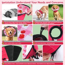 Dog Cone Soft Surgery Dog Cone Collar - Adjustable Long Foldable Comfortable for Recovery Alternative Prevent Biting Stop Licking Wound Small Medium Large Dogs (Strawberry Red, XL)