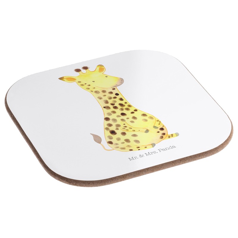 Mr. & Mrs. Panda Giraffe Satisfied Drinks Coaster, Gift, Glass