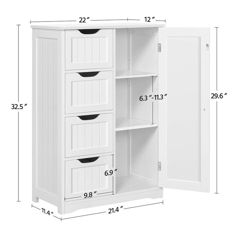 Yaheetech Wooden Floor Cabinet, Side Storage Organizer with 4 Drawers