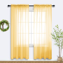 84 Inch Length 2 Panels Yellow Sheer Curtains for Bedroom Living Room Windows Rod Pocket Bright Sunflower Yellow Drapes 84 Inches Long Spring Decorations