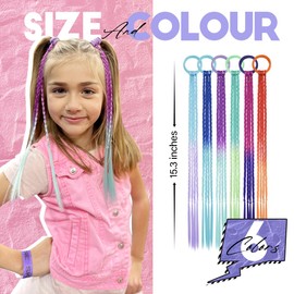Dreamlover Coloured Hair Extensions for Braiding, Rainbow Hair Extensions for Kids, Girls Hair Accessories, 12 Pieces