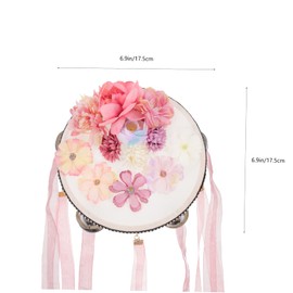 Kisangel Silk Flower Hand Drum with Ribbon Tambourine Lightweight Educational Percussion for Music Training and Dance Performance Musical Instrument