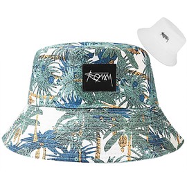 Malaxlx Women's Fishing Hat Bucket Hat Fishing Hat Sun Hat Reversible Fishing Hats Summer Hat Foldable Beach Hat Outdoor Hat, Coconut palm