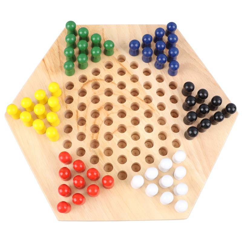 Chinese Checkers Set With Multiple Chess Pieces Wooden Board Interactive