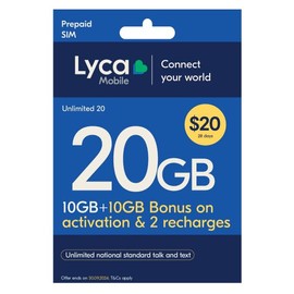 Lyca Mobile AU Unlimited Plan 20 Prepaid SIM $20 for $6