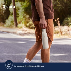 SodaStream - Fizz&GO Sand Double Walled Stainless Steel Bottle | Keeps Drinks Cold & Bubbly for 12 Hours | Compatible with SodaStream Quick Connect Machines | Easy-Carry Handle, 900ML