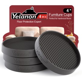 Yelanon Furniture Coasters - 4 Pcs 4”Round Furniture Caster Cups Non Slip Pads Hardwoods Floors Non Skid Grippers Rubber Furniture Feet Anti Slide Floor Protector for Bed Couch Stoppers Black