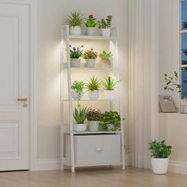 Plant Stand Indoor with Grow Lights, 5 Tier Tall Plant Shelf, 63" Wood Plant Rack for Multiple Plants, Storage Shelves with Steel Frame, Ladder Plant Pot Holder for Living Room Bedroom Patio Balcony