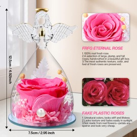 Eternal Rose Angel, Gifts for Women, Preserved Red Real Rose, Glass Angel, Unique Gifts, Birthday Gift for Women, Mother, Sister, Girlfriend, Wife (Pink)