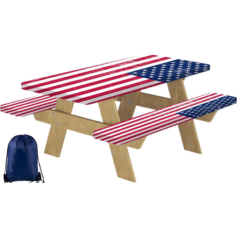 CAPSCEOLL Fitted Picnic Table Cover with Bench Covers 4Th of
