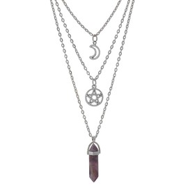 YUNCHONGuk Moon Pentagram Necklace Gothic Necklace for Women Multilayer Necklace Healing Crystal Necklace Black Chakra Necklace for Women Girl Valentine's Day Mothers Day Gifts (Purple)