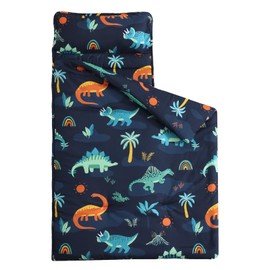 PHF Navy Dinosaur Toddler Nap Mat Set, with Removable Pillow for Toddler Boys, Soft and Lightweight for Daycare, Preschool, Travel, Kindergarten Sleeping Bag, Fits Ages 3-6 Years, Large Navy Dinosaur