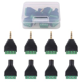 Glarks 8Pcs 3.5mm(1/8inch) Stereo TRRS Audio Balanced Male & Female Jack to AV 4-Screw Terminal Block Balun Converter Adapter Connectors