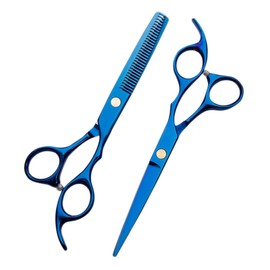 Healvian 2pcs Professional Hair Cutting Scissors for Home Use Blue Straight Shears Thinning Shears Durable Hairdressing Tools for Barbers and Families